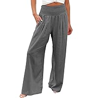 Women's High Waist Wide Leg Pants, Dressy Casual Palazzo Pant Solid Casual Beach Pant Flowy Trousers for Ladies