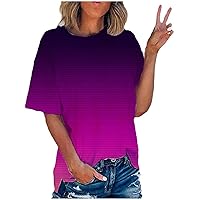 ZunFeo Tshirt for Women 2023 Crewneck Short Sleeve Casual Tees Tie Dye Summer Tunic Blouses Loose Fit Fashion Top Cruise Wear