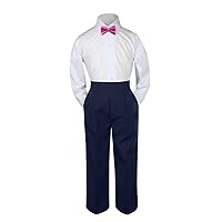 Leadertux 3pc Formal Baby Toddler Boys Black Bow Tie Navy Blue Pants Outfits S-7