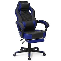 MoNiBloom Reclining Computer Chair with Footrest & Detachable Lumbar Support 360 Degree Swivel Racing Style PU Leather Computer Gaming Chair with Headrest for Home Bedroom Office, Blue