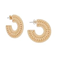 Natural Raffia Hoop Earring, Gold, One Size