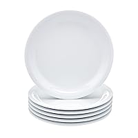 Amazon Basics Melamine Oval Plate, 6 Piece Set, 6.5 Inch, White (Previously AmazonCommercial brand)