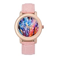 Colorful Plastic Straws Women's Watches Classic Quartz Watch with Leather Strap Easy to Read Wrist Watch