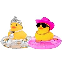 wonuu Pack of 2 Rubber Ducks, Cute Queen Crown Pearl Ducck and Cowboy Hat Duck Dashboard Decoration and Sunglasses Cowboy Duck Car Accessories, Surprising Birthday Gift Unique Table Decor Tiktok Duck
