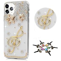 STENES Bling Case Compatible with iPhone 12 Pro Max Case - Stylish - 3D Handmade [Sparkle Series] Bling Music Star Design Crystal Rhinestone Glitter Cover Case - Champagne