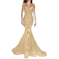Sequin Mermaid Prom Dresses 2024 V Neck Tulle Formal Dress Lace Applique Evening Gowns for Women