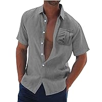 Men Linen Shirts Beach Cuban Collar Shirts Summer Wedding Shirts Vacation Holiday Turn Down Shirt Button Formal Shirt