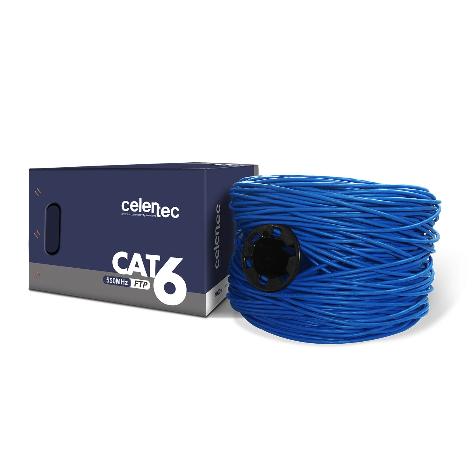 celertec CAT6 Shielded Ethernet Cable, 500ft, FTP (Overall Foil Shield), 23AWG Solid Bare Copper, 550MHz, ETL Listed &CMR Riser Rated, Indoor, Bulk Ethernet Cable, Blue