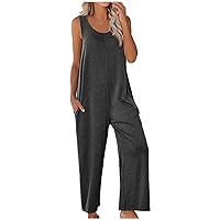 Sleeveless Romper Pants for Women Loose Fit Solid Jumpsuit Sexy Wide Leg Overalls Summer Rompers Outfit with Pocket