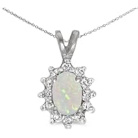 14k White Gold Oval Opal and Diamond Pendant (Chain NOT Included)