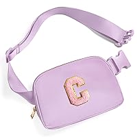 Belt Bag Fanny Pack Crossbody Bags with Initial Letter Patch Cute Stuff Birthday Gifts for Teenager Girls Trendy Preppy Stuff for Teen Girls Cool Stuff for Teens (Lavender-C)
