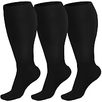 3 Pair Plus Size Compression Socks for Women & Men, 20-30 mmHg Extra Large Wide Calf Knee High Compression Stockings, Graduated Closed Support Socks for Circulation Recovery Varicose Veins