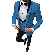 Men's Casual Suits Slim Fit 3 Piece Prom Tuxedos Shawl Lapel Double Breasted Vest Blazer Pants Grooms Wedding Party