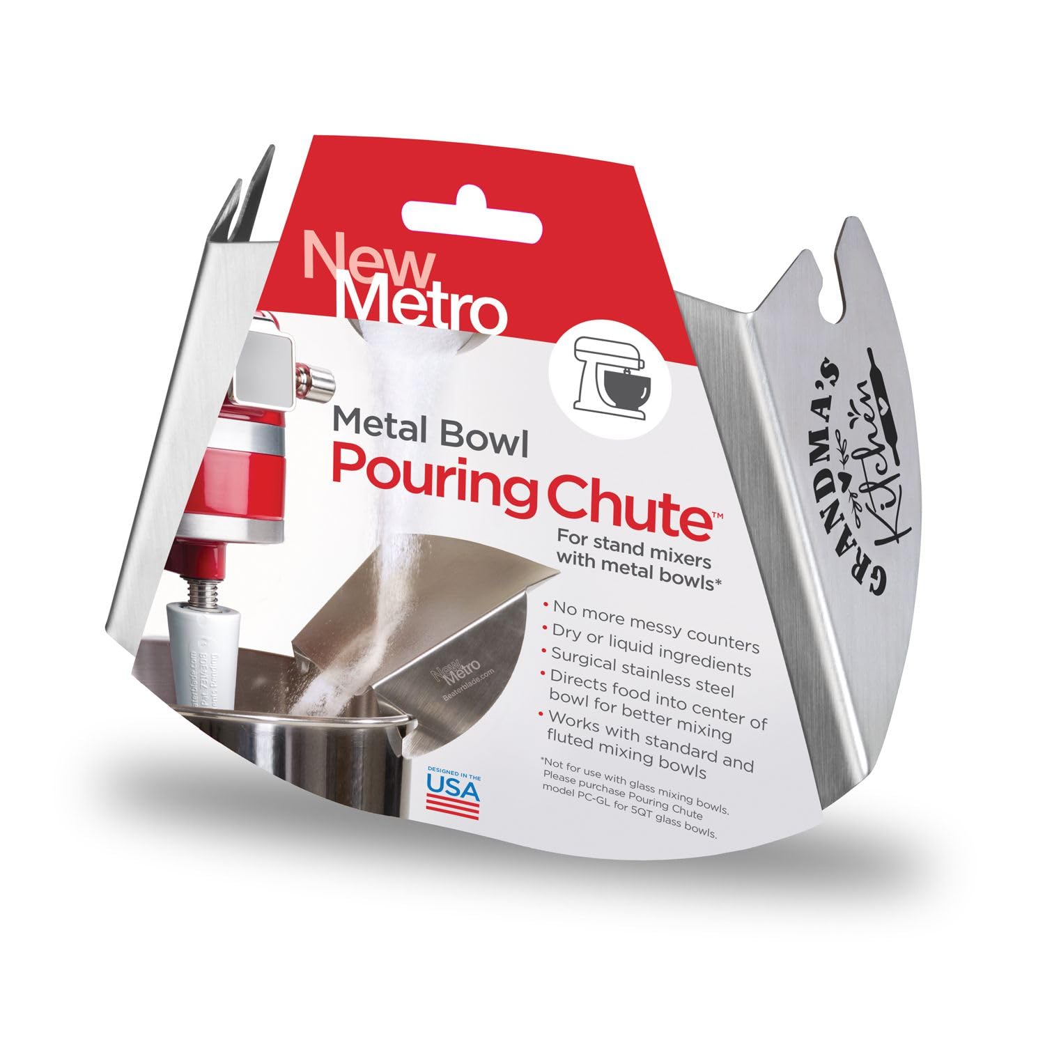 New Metro Design Pouring Chute Accessory, Fits Most Metal Stand Mixer Bowls, Grandma’s Kitchen