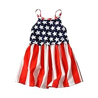 Toddler Kids Girls 4 of July Words Summer USA Flag Independence Day Slip Dress Star and Stripes Flag Pattern