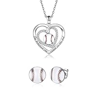 925 Sterling Silver Baseball Earrings Necklace Baseball Mom Jewelry Gifts for Women Teen Girls Player Lover