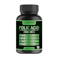 Folic Acid 2000mcg Supplement for Support Healthy fetal Development, Promotes Cardiovascular Health, Promotes Energy Metabolism, Support Heart Health - 60 Capsules
