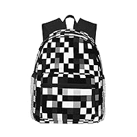 Black White Formula Checkered Pattern Print Backpack For Women Men, Laptop Bookbag,Lightweight Casual Travel Daypack