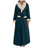 Women Floral Textured Contrast Nightgown Robe Double Layer Winter Warm Bathrobe Long Sleeve Wrap Belted Sleepwear