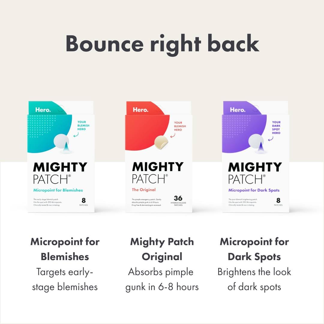 Mighty Patch Micropoint for Dark Spots from Hero Cosmetics - Post-Blemish Dark Spot Patch with 395 Micropoints, Dermatologist Tested and Non-irritating, Not Tested on Animals (8 Count)