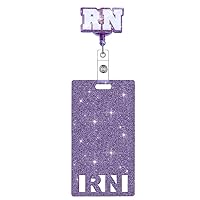 Registered Nurse RN Glitter Badge Reel with Badge Buddy Retractable Purple Badge Holder with Belt Clip ID Badge for Nurse Heavy Duty Spill Proof & Tear Resistant Steel Wire Cord