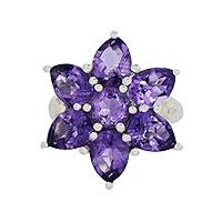 Amethyst Gemstone 925 Sterling Silver Cocktail Flower Ring