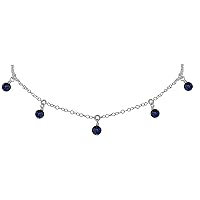 14 inch Long Solid 925 Sterling Silver Chain with 4 mm Round Smooth Blue Sapphire Beads Silver Plated Chain Necklace for Women, Girls & Teens.