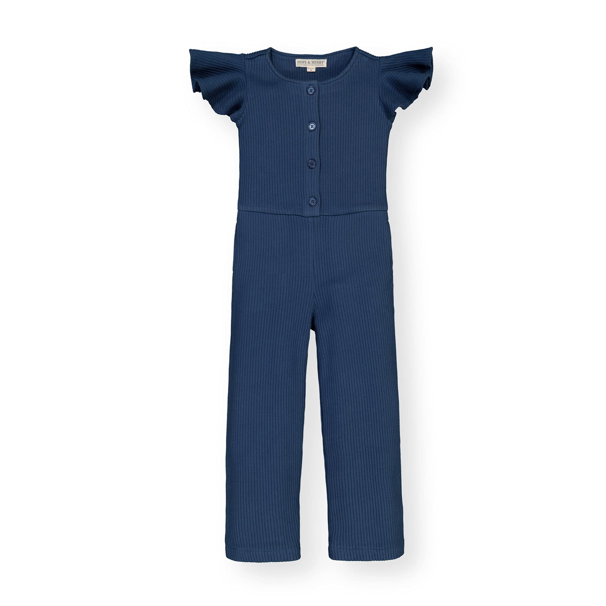 Hope & Henry Girls' Rib Button Front Short Sleeve Jumpsuit