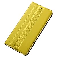 Case for Samsung Galaxy S24 S24 Plus S24 Ultra Luxury Genuine Leather Flip Notebook Wallet Case with Card Holder Stand Magnetic Folio Phone Cover (Yellow,forS24Ultra)