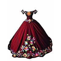 Mollybridal Sweetheart Flower Embroidery Off Shoulder Ball Gowns for Women Prom Dresses Satin Cap Short Sleeves Burgundy 10