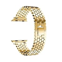 Compatible with Apple Watch Band 38mm 40mm 42mm 44mm, Stainless Steel Fish-Scale Pattern Honeycomb Metal Jewelry Buckle, iWatch Replacement Band for Series 4/3/2/1 (Gold, 38mm)