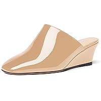 Women's Square Toe Evening Dress Slide Casual Patent Wedge Low Heel Mules Shoes 2 Inch