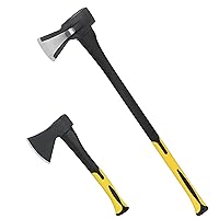 Wood Splitting Axe and Hatchet Set, 15” Camping Hatchet & 34” Chopping Axe for Cutting and Felling, Long Handle Splitter Axe with Shock-Absorbent Fiber Glass Anti-Slip Handle and Blade Sheath