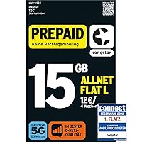 congstar Allnet Flat Plus [SIM, Micro-SIM and Nano-SIM] Monthly Rolling Contract (1 GB Data Flat Rate at 21 Mbit/s, Allnet Flat in all German Networks), Allnet L
