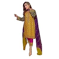 Yellow Pink Muslim Pant Salwar Kameez Woman Festival Georgette Hijab Eid Dress 7302