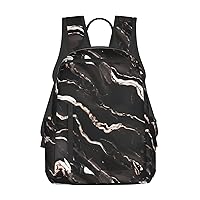 Black Rose Gold Marble Print Simple And Lightweight Leisure Backpack, Men'S And Women'S Fashionable Travel Backpack