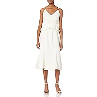 Women's Sleeveless fit-to-Flare Dress with Peplum and Waist Drape Detail, Shell, 10