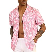 Men's Hawaiian Floral Shirt Casual Short Sleeve Button Down Shirts Tropical Holiday Beach Shirts with Pocket