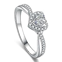 10/14/18K Gold Heart Engagement Ring for Women Moissanite Halo Rings for Her Wedding Promise Anniversary