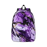 Purple Marble Print Canvas Laptop Backpack Outdoor Casual Travel Bag Daypack Book Bag For Men Women