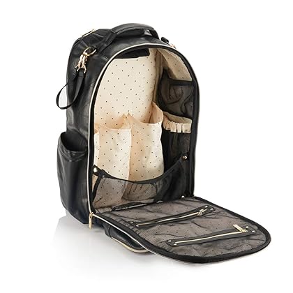 Itzy Ritzy Chelsea + Cole Diaper Bag Backpack - Studded Boss Backpack Diaper Bag Includes 19 Pockets, Changing Pad, Stroller Clips & Tassel; Black with Sweetheart Print Interior & Gold Hardware