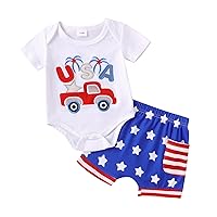 Newborn Baby Boy 4th of July Outfit Letter Short Sleeve Romper Tops Shorts Sets Cute American Flag Summer Clothes