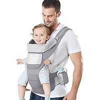 Baby Carrier Ergonomic Infant Carrier with Hip Seat Kangaroo Bag Soft Baby Carrier Newborn to Toddler 7-45lbs Front and Back Baby Holder Carrier for Men Dad Mom (Grey)
