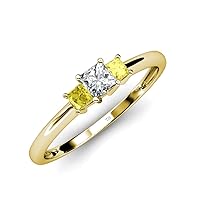 Yellow Sapphire and Diamond (SI1-SI2, G-H) Three Stone Ring 0.41 ct tw in 14K Gold