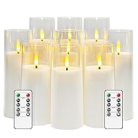 Flickering Flameless Candles Battery Operated with Remote and 2/4/6/8 H Timer Plexiglass Led Pillar Candles Pack of 9 (D2.3