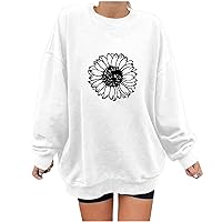 Sunflower Graphic Print Sweatshirt for Women Oversized Crewneck Long Sleeve Blouse Fall Loose Fit Casual Pullover Top