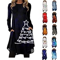 Christmas Tree Print Ugly Christmas Dress for Women Fashion Casual Fall Sparkling Vintage Waistband Elegant Dress