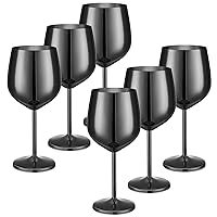 Set of 6 18 oz Stemmed Stainless Steel Wine Glass Unbreakable Wine Glasses Drinking Glasses Wine Goblet Metallic Goblets for Outdoor Events Party Beach Pool Travel Wedding Anniversary (Black)