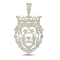 The Diamond Deal 10kt Yellow Gold Mens Round Diamond King Lion Crown Charm Pendant 3/4 Cttw