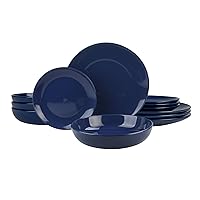 12 Piece Coupe Stoneware Dinnerware Set with Dinner Bowl, Service for 4, Cobalt Blue